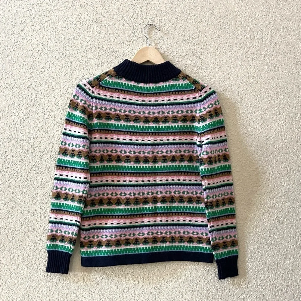 J. Crew Sweater Fair Isle Lambswool Mock Neck Knit Ribbed Pullover Holiday Small